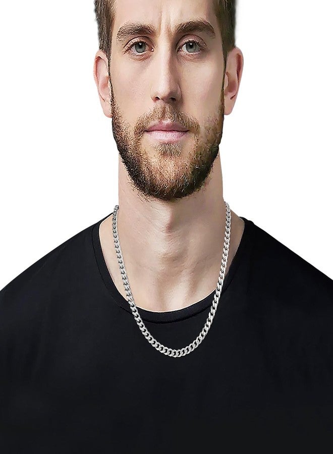 Fiusem Silver Tone Cuban Link Chain for Men, 6mm Mens Chain Necklaces, Stainless Steel Chain Necklaces for Men Women, 26 inch - Image 3